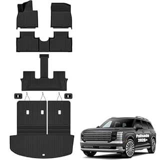 Auxko All Weather Floor Mats Cargo Mat with Backrest Mat for Hyundai Palisade 2026 7/8 Seats Gas Only All Season TPE Accessories Odorless Anti-Slip Floor Liners Trunk Tray with Back Seat Protector