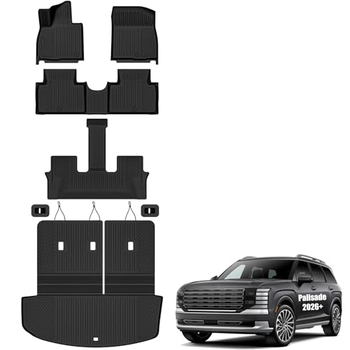 Auxko All Weather Floor Mats Cargo Mat with Backrest Mat for Hyundai Palisade 2026 7 Seats Gas Only All Season TPE Accessories Guard Odorless Anti-Slip Floor Liners Trunk Tray with Back Seat Protector