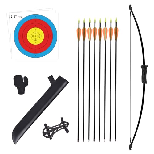 Recurve Bögen Pfeil und Bogen Set für Kinder mit Köcher zum Bogenschießen inkl. 8 Pfeile 66cm Kinderbogen für ab 12 Jahre Kinder Schießbogen Jugendbogen für Anfänger Jugendliche Outdoor