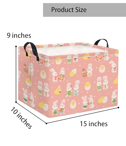 Image of Rectangular Easter Basket for Home Kitchen Baby Girls Basket Cute Storage Bin Organizer Shelf Book Room Decor(Pink Cute Bunny)