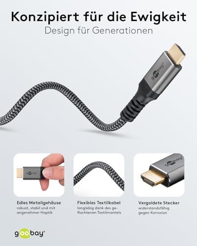 Goobay 65268 Displayport 1.2 A Hdmi 2.0 / Risoluzioni Fino A 4K @ 50/60 Hz/Velocità Di Trasferimento Dati Di 18 Gbit/S/Il Cavo è Direzionale/Grigio / 1 M - 4