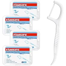 FAMILIFE Dental Floss Picks, Double Line Flossers 200 Count, Unwaxed Flossing Thinner and Tougher Unflavored Threader Flosser with 4 Travel Cases