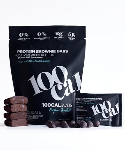 Protein Bar Chocolate Brownie | High Protein High Fiber Keto Snacks for Gut Health, Gluten Free Chocolate with Organic Ingredients for Weight Loss, Vegan Protein Bars with MCT Oil and Ashwagandha, Wholesome Yum Clean Protein Bars 100 Calories each | Low Calorie, Low Carb | Contains 8 Units | 100 Cal Snacks