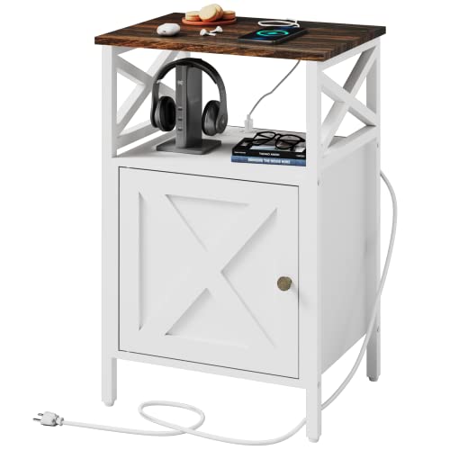 Ldttcuk Side Table With Charging Station, End Table With Power Outlet & Usb Ports, Nightstand With 2 Tiers Storage Space And Storage Cabinet, Sofa Side Tables For Bedroom, Living Room,Office,White #TOP10