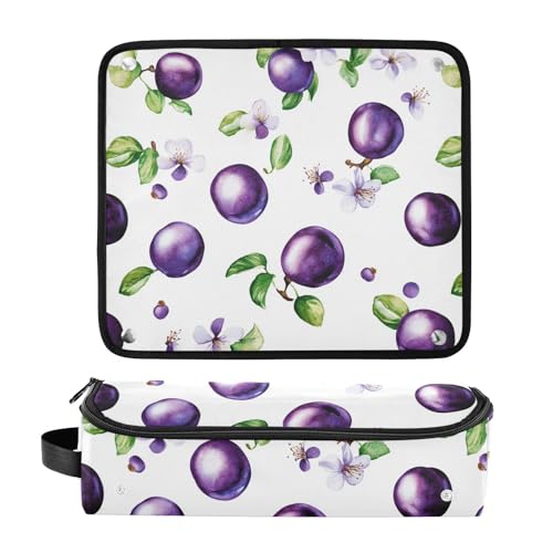 Bolsa de viaje para herramientas de cabello para mujeres con tapete resistente al calor, organizador para plancha, herramientas calientes y accesorios de cuidado capilar, divertido diseño de ciruela blanca miniatura 3