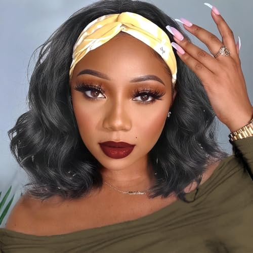 XSY Body Wave Headband Wig Human Hair for Black Women Brazilian Virgin Hair Wear and Go Glueless Wigs Machine Made 150% Density Natural Color 12 Inch