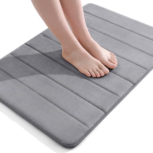 smiry Memory Foam Bath Mat, 40 x 60 cm, Extra Soft Non-Slip, Super Absorbent Bath Mats for Bathroom Floor, Machine-Washable Dry Bath Rug Foot Mat, Dark Grey