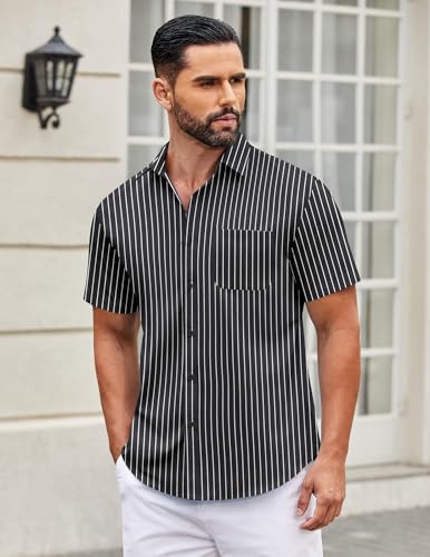 Image of COOFANDY Mens Short Sleeve Casual Button Down Shirts Summer Untucked Dress Shirts with Pocket