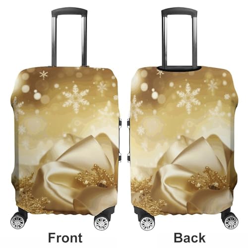 Gold Silk Christmas Printed Luggage Cover Protector, Fits 18-32 Inch Luggage3