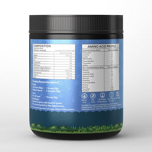 Image of INLIFE Collagen for Dogs & Cats | Hydrolysed Collagen Powder | Clinically Proven Ingredient with Biotin, Vitamin C, Hyaluronic Acid & Glucosamine | Pet Supplement (Blueberry)
