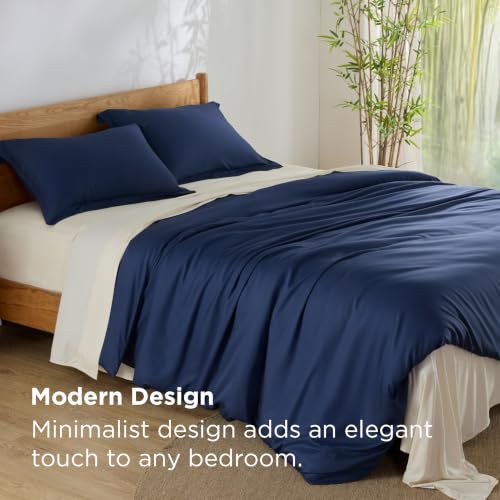 Image of Bedsure PureWoven Cooling Duvet Cover, Ideal for Hot Sleepers, Queen Size | 100% Viscose Derived from Bamboo, Lightweight & Silky Soft, Breathable Moisture-Wicking Bedding Set, 3 Pieces, Navy