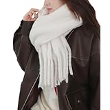 [ウィゴー] 男女兼用 ふわふわ フリンジ ストール チェック 無地 スクール 学生 中学生 高校生 大人 プレゼント ギフト 定番 クリスマスプレゼント 秋 冬 レディース メンズ F タイプC オフホワイト