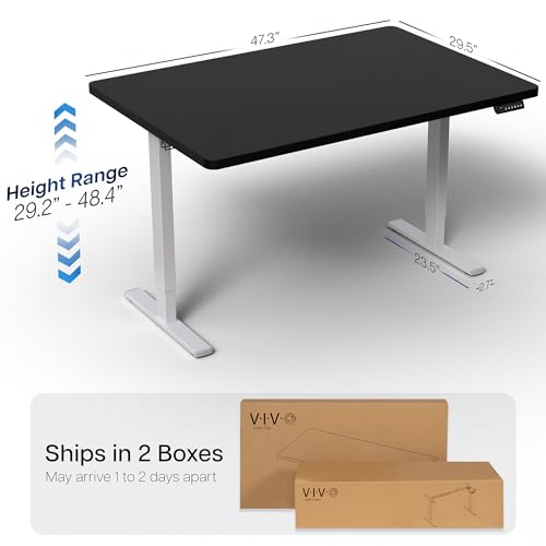 Image of VIVO Electric 48 x 30 in Standing Desk, Memory Height Adjustment, 1B Series, Holds 220 lbs, One-Piece Black Top, Gray Frame, DESK-KIT-1G5B