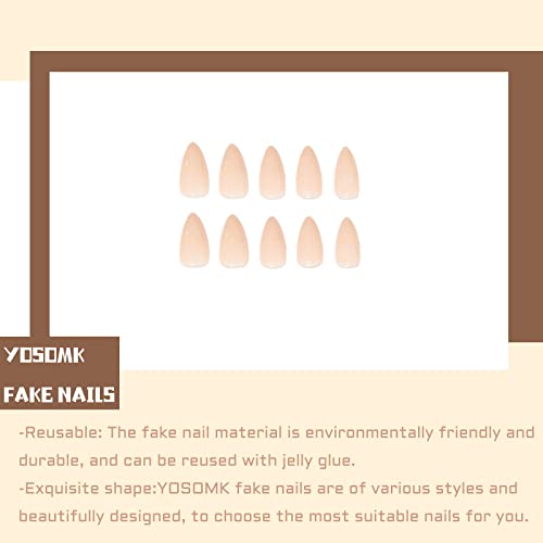 YOSOMK Nude Press on Nails Almond Shaped Fake Nails Medium Glossy Stick on Nails Natural Full Cover False Nails Acrylic Glue on Nails for Women - Image 7