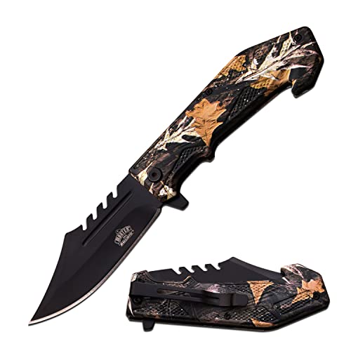 Master USA MU-A042BC Spring Assist Folding Knife, Black Straight Edge Blade, Camo Handle, 4.75-Inch Closed