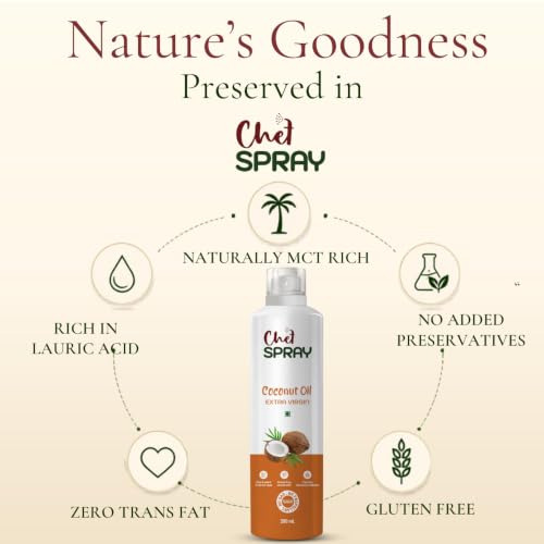 Image of ChefSPRAY Extra Virgin Coconut Oil Spray - 200mL | Cold-Pressed Non-Aerosol Cooking Oil Spray for Healthy Air Fryer & Gym-Friendly Meals (Hygienic, Mess-Free)