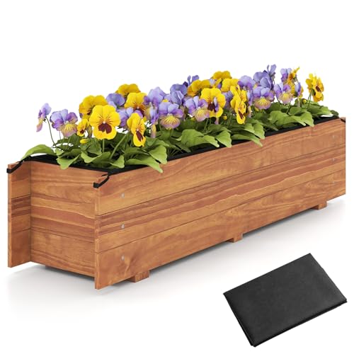 S AFSTAR Raised Garden Bed, 44' x 11' x 10' Wood Rectangle Planter Box with Drainage Holes, Water-Resistant Paint, Decorative Window Box, Outdoor Garden Bed for Fruit Vegetable Flower Herb, Orange