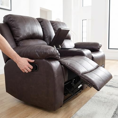Image of Leather Power Recliner Sofa Set, Leather Recliner Couch Sets with Cup Holders, Storage Console, 2 Piece Sectional Sofa with USB Charging Port for Home Theater, Living Room, Office, Brown