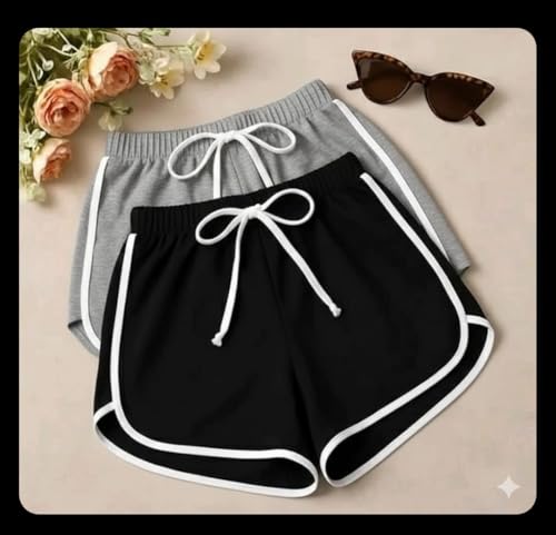 Image of TUSI Women's Cotton Shorts | Boxer Half Pant with Sporty Stripe | Elastic Waist | Hypoallergenic Breathable Fabric | Sweat Absorbent Material | Gym Exercise Yoga Lounge Run Wear