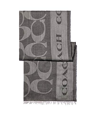 Coach Women s Lightweight Signature Coach Logo Boarder Shawl Scarf F89794, (Black)