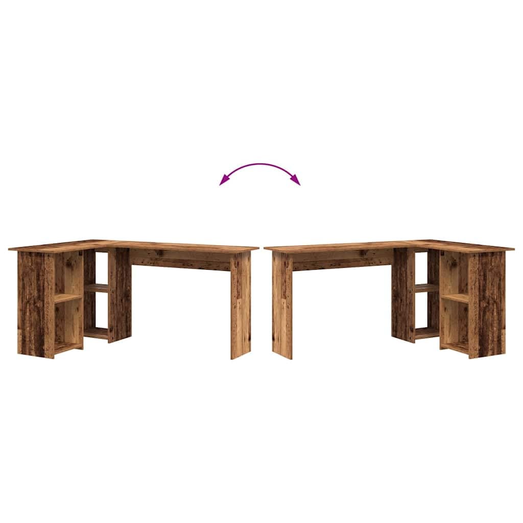 vidaXL Escritorio con Estante Madera Envejecida 142 x 102 x 73 cm, Escritorio Esquinero Moderno, Funcional para Oficina en Casa, Espacio de Trabajo Elegante y Material Resistente
