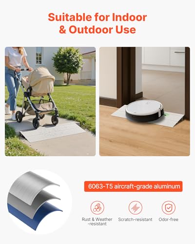 VEVOR Türschwellenrampe, 296x864x59 mm, Rollstuhlrampe aus Aluminiumlegierung mit Einer Tragkraft von 360 kg, Bordsteinrampe für Heimtreppen für Rollstühle Roller Gehhilfen Fahrräder Dreiräder