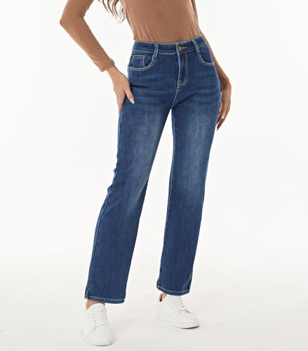 Fakanhui Damen Fleece Gefüttert Weites Bein Jeans - Winter Thermo Flanell Gefüttert Lose Casual Warm, Blau a, S
