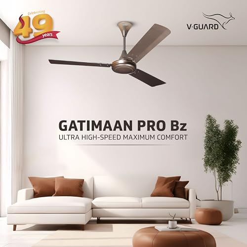 Image of V Guard Gatimaan Pro Bz Ultra High-Speed Ceiling Fan for Home |BEE 1 Star Rating | 370 RPM | Aerodynamically Designed Blades | 1.2M Sweep | Pearl Brown