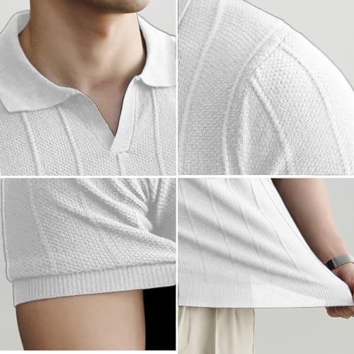 Camiseta polo tejida para hombre, cuello en V, manga corta, casual, transpirable y suave, ideal para golf miniatura 4