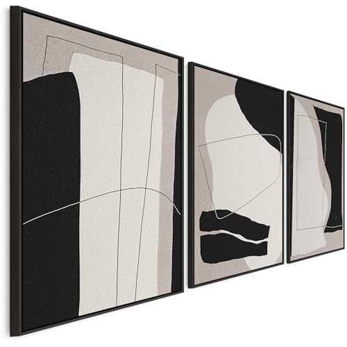 Large Abstract Neutral Wall Art for Living Room - Set of 3 Framed Canvas Pictures - 2116 - XL - 200cm