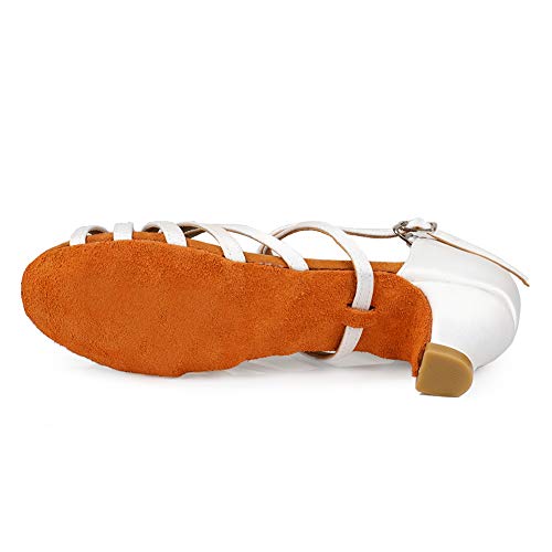 TINRYMX Latin Dance Shoes for Girls Low Heels Tango Salsa Ballroom Shoes3