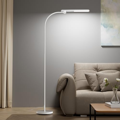 Honeywell LED Stehlampe,F4 Sunturalux™ Superhelle Stufenlos Dimmbare Bodenleuchte mit Gelenkhals,Modernes Design für Augenschonendes Leselicht im Wohnzimmer Schlafzimmer Büro(Weiß)