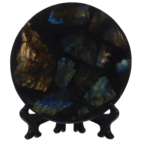 Labradorite naturelle ronde déco table maison : objet artisanal avec support - 2