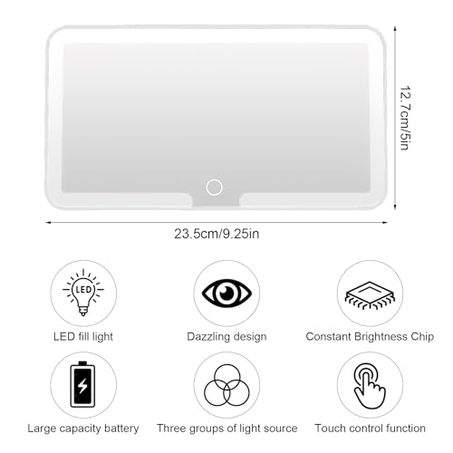 Image of LED Vanity Mirror With 3 Light Modes Dimmable Touch Control Makeup Mirror USB Charging Portable Travel Car Interior Accessory