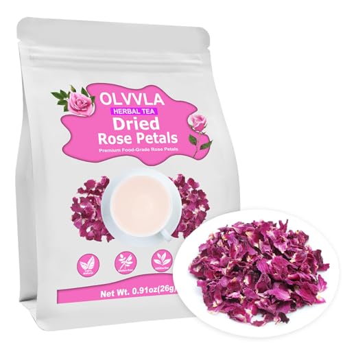 Image of Olvvla - Dried Rose Petals - 0.91oz /26g - Premium Food Grade Dried Roses Edible Flowers - Perfect for Edible Rose Petal Tea, Decorations, Baking, Making Rose Water