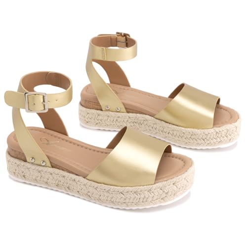 Image of Athlefit Women's Espadrille Platform Wedge Sandals | Adjustable Ankle Strap Buckle,Comfortable Open Toe Flatform,Summer Casual Daily Wear for All-Day