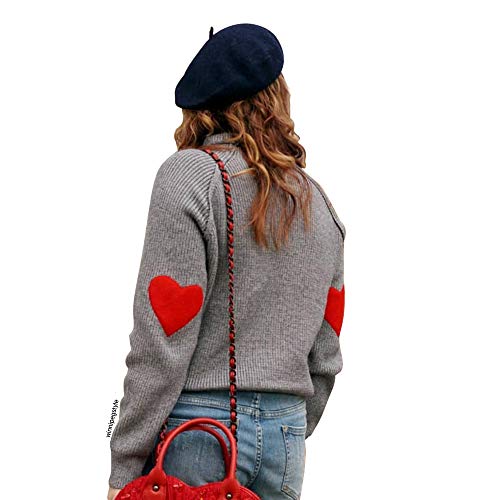 Chicwish Women's Comfy Casual Long Sleeve Heart Shape Patched Grey Knit Top Pullover Sweater