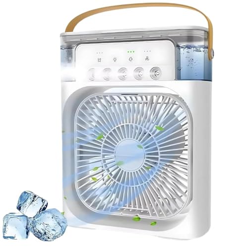 Drumstone 𝟏𝟓 𝐘𝐞𝐚𝐫𝐬 𝐆𝐮𝐚𝐫𝐚𝐧𝐭𝐞𝐞 5-in-1 Portable Air Cooler & Mist Fan with 3 Speeds, 5 Spray Modes, 600ml Tank, 60° Oscillation,7 LED Night Light,Perfume Compatible for Room, Office, Desk