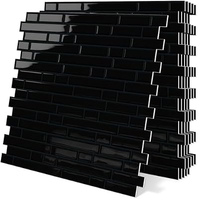 Tiwoos Black Peel and Stick Tile Backsplash 12"x12" Self Adhesive Wall Tiles for Kitchen Marble (10-Sheet)