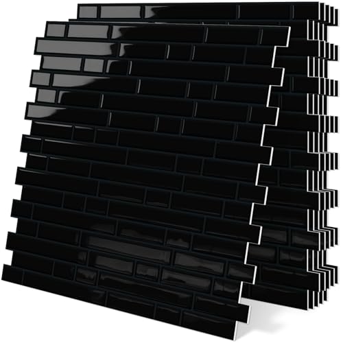 Tiwoos Black Peel and Stick Tile Backsplash 12'x12' Self Adhesive Wall Tiles for Kitchen Marble (10-Sheet)