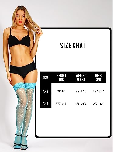 Image of HONENNA Rhinestone Fishnets Thigh High Stockings, 20+ Colors Sparkle Fishnet Tights for Women Small Fish Net Glitter