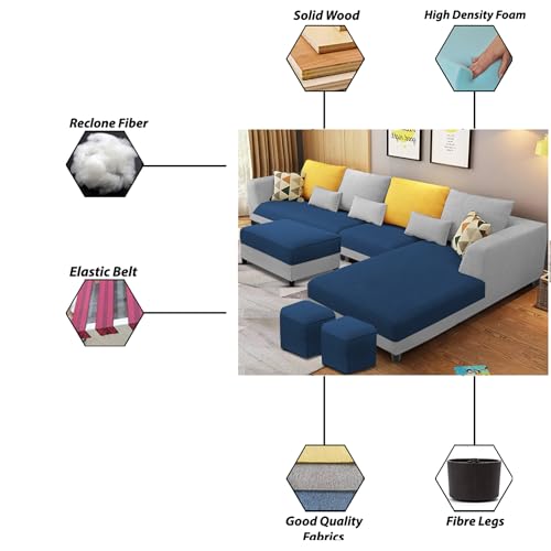 Image of Galib RHS 8 Seater L Shape Sofa Set for Living Room (Blue Grey Fabric) Premium Fabric Sofa