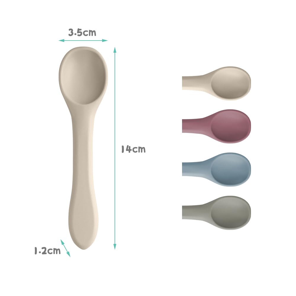 Set 4 Cucchiai In Silicone Per Bambini – Spremi Pappa, Adatti A Borse Omogeneizzati, Morbidi E Lavabili, Viola, Blu, Arancione, Giallo - 4