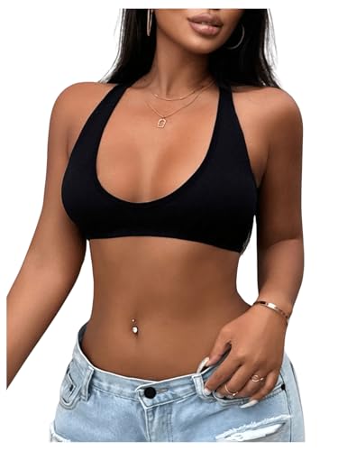 SOLY HUX Women's Sleeveless Micro Crop Tops Backless Scoop Neck Tight Fitted Sexy Tank Tops