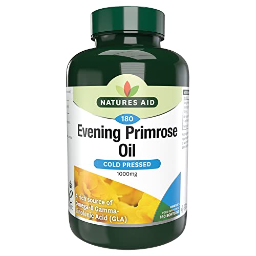 Natures Aid Evening Primrose Oil 1000 mg, Cold Pressed, Omega-6 GLA, 180 Softgel Capsules