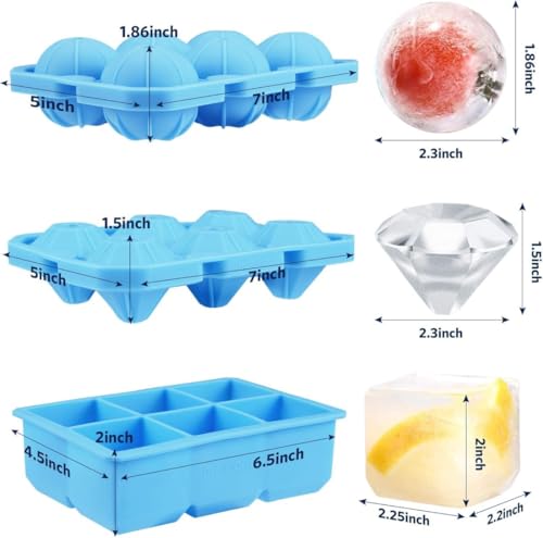 Silicone Ice Cube Molds MD39876291, 3 Shapes Large Ice Trays for Drinks, Reusable & Easy to Clean - image 3