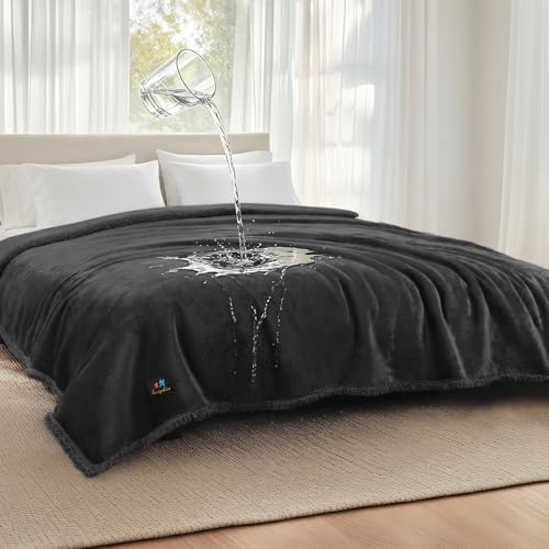 Image of Luciphia Waterproof Pet Blankets, Liquid Pee Proof Dog Blanket for Sofa Bed Couch, Reversible Sherpa Fleece Furniture Protector Cover for Small Medium Large Dogs Cats, Black King Size(100 inch x 85 inch)