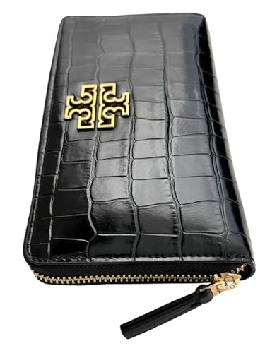 Tory Burch 145345 Britten Embossed Black With Gold Hardware Leather Women's Zip Continental Wallet3