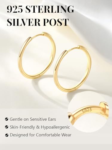 Image of Silvora 14K Gold Plated Huggie Hoop Earrings for Women, Small Sterling Silver Hoops, Hypoallergenic Cartilage Earrings for Sensitive Ears 8 /10 /12 /14 /16 /18 /20MM