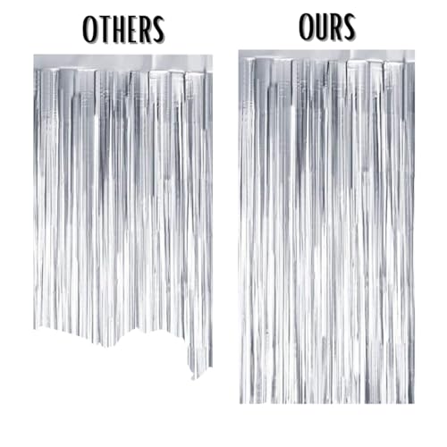 Image of 3 ft X 6 ft Metallic Silver Foil Curtain for Birthday Decorations /Anniversary (3 pc Silver Metallic Foil Fringe Curtain)